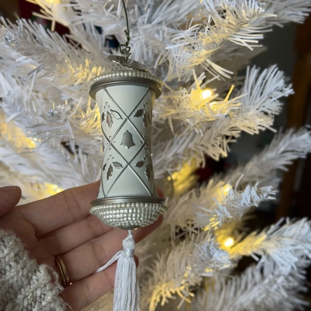 2000 Hallmark “ Our First Christmas”  White and Silver Ornament with Tassel